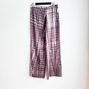 Zara Tie Dye Grey White Linen Blend Pants Wide Leg Relaxed M